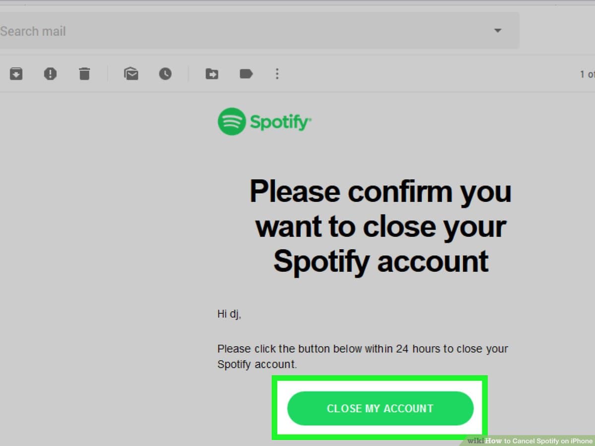 Spotify logo on a screen representing account cancellation and deletion