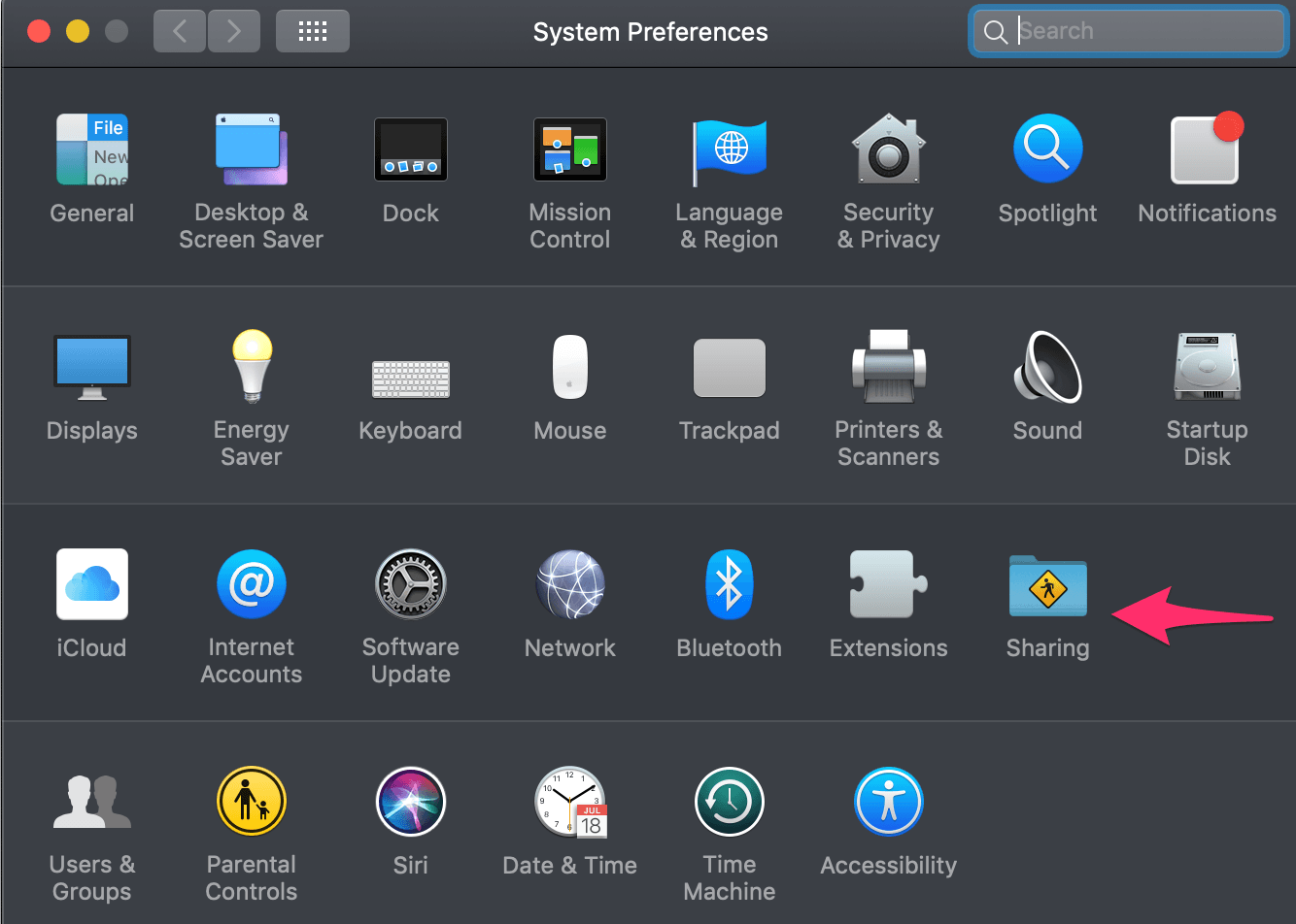 Mac System Settings Sharing pane showing the computer name field used for AirDrop