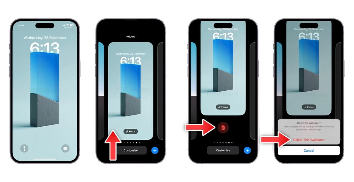 iPhone Settings screen open to the Wallpaper section showing lock and home screen previews