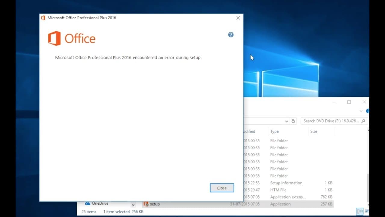 Microsoft Office Error 30015-4 installation failure message on Windows