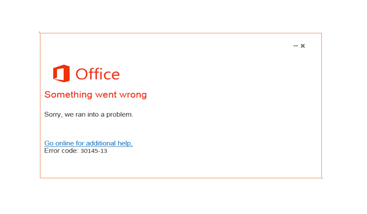 Microsoft Office installation Error 30145-13 message on a Windows screen