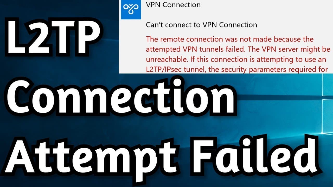 Windows L2TP connection attempt failed security layer processing error dialog