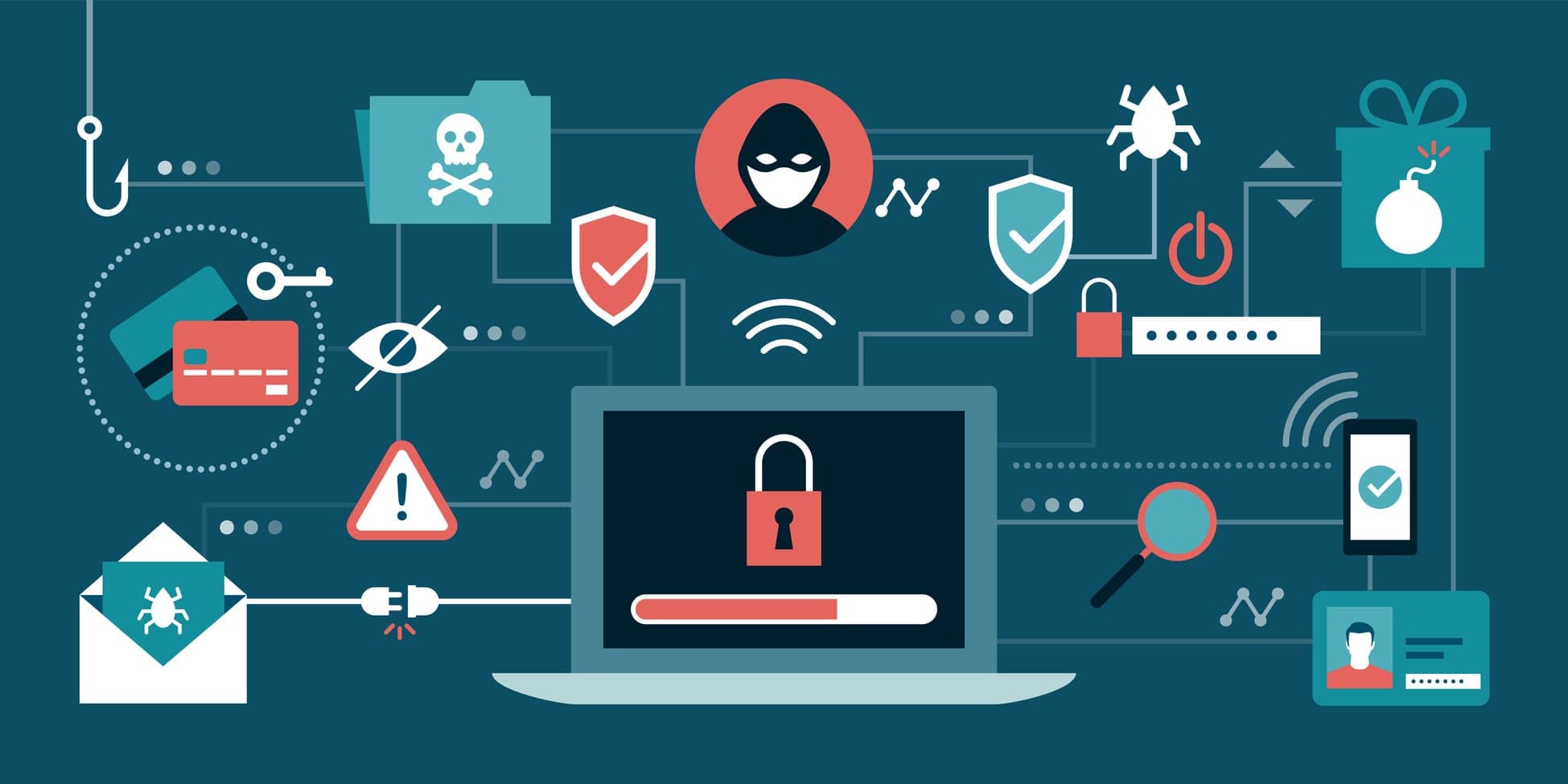 A person using a laptop with a padlock icon representing internet safety