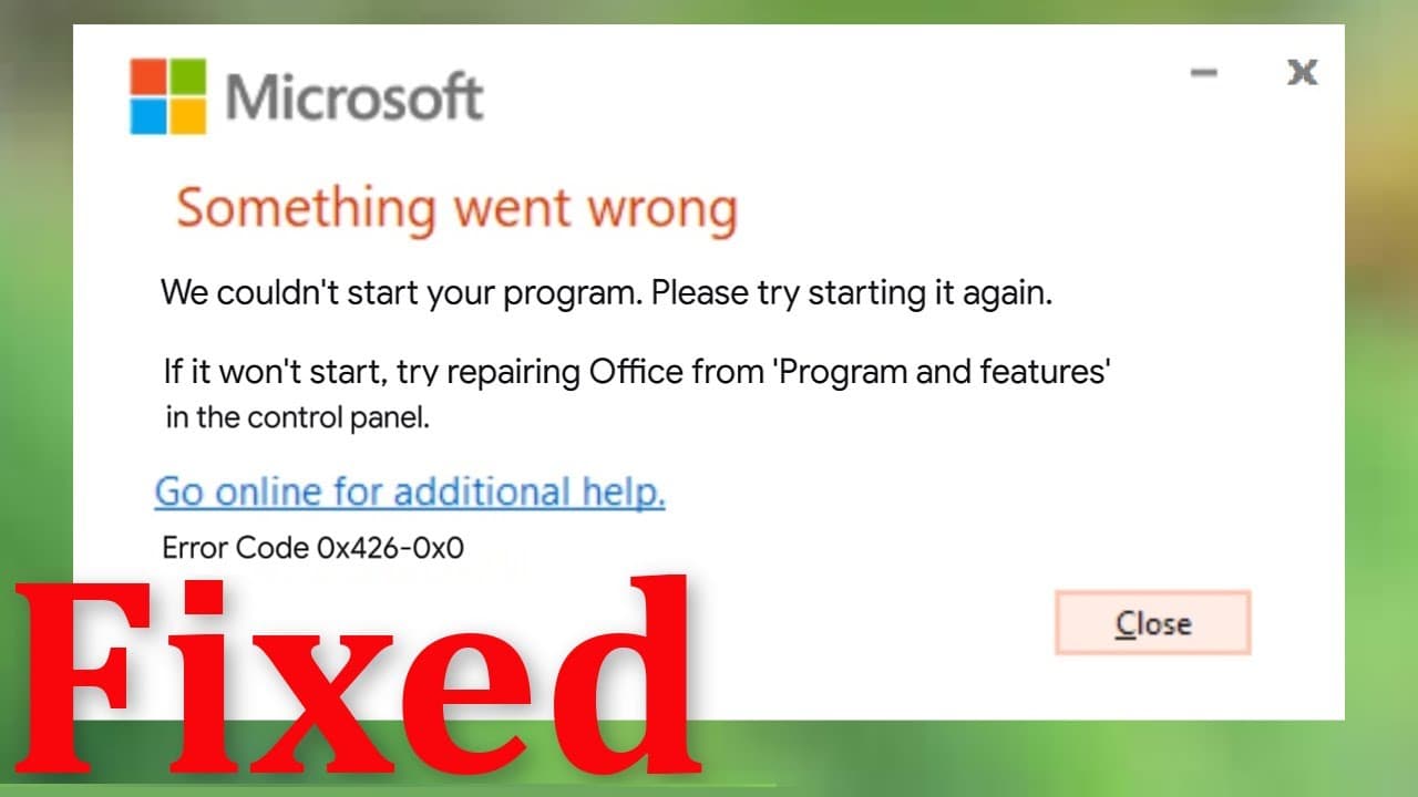 Microsoft Office Something went wrong error dialog on a Windows desktop