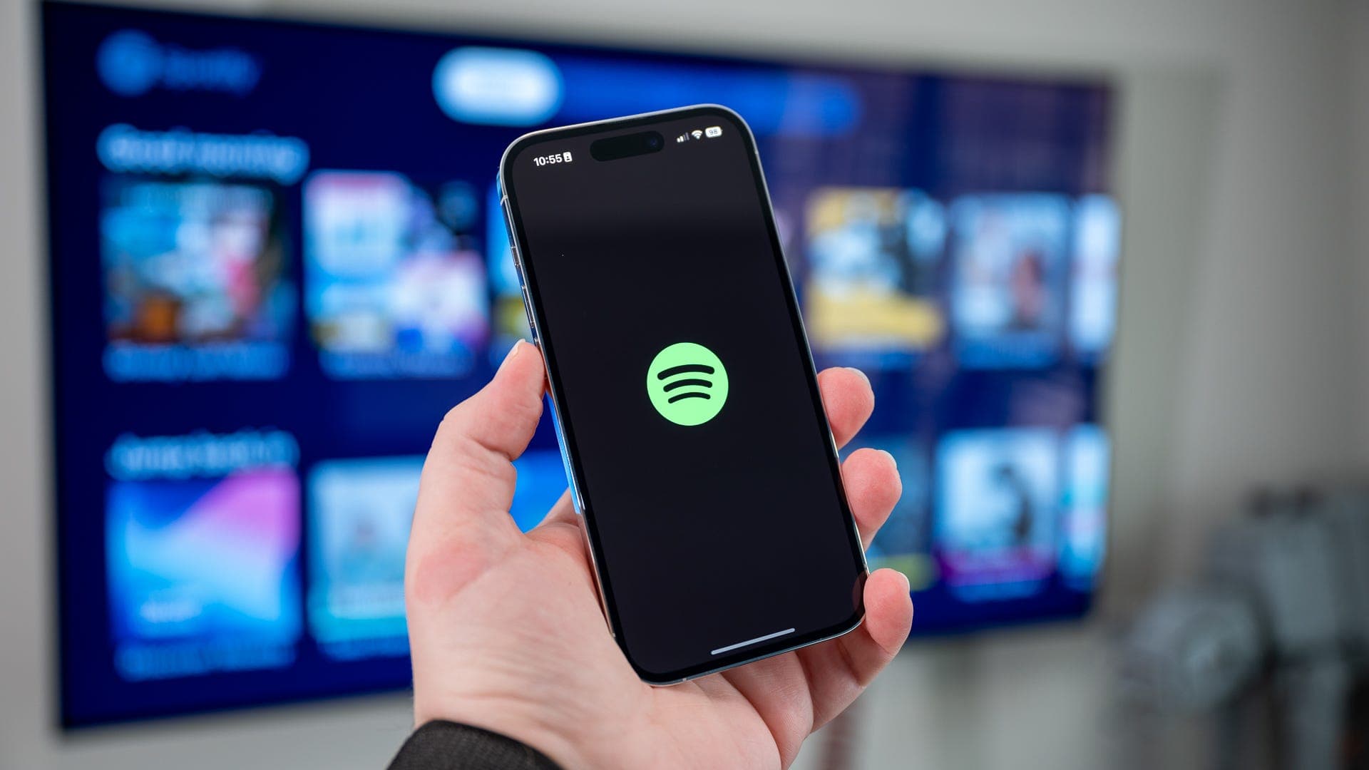 Spotify app playing music on a smartphone while cellular signal is weak