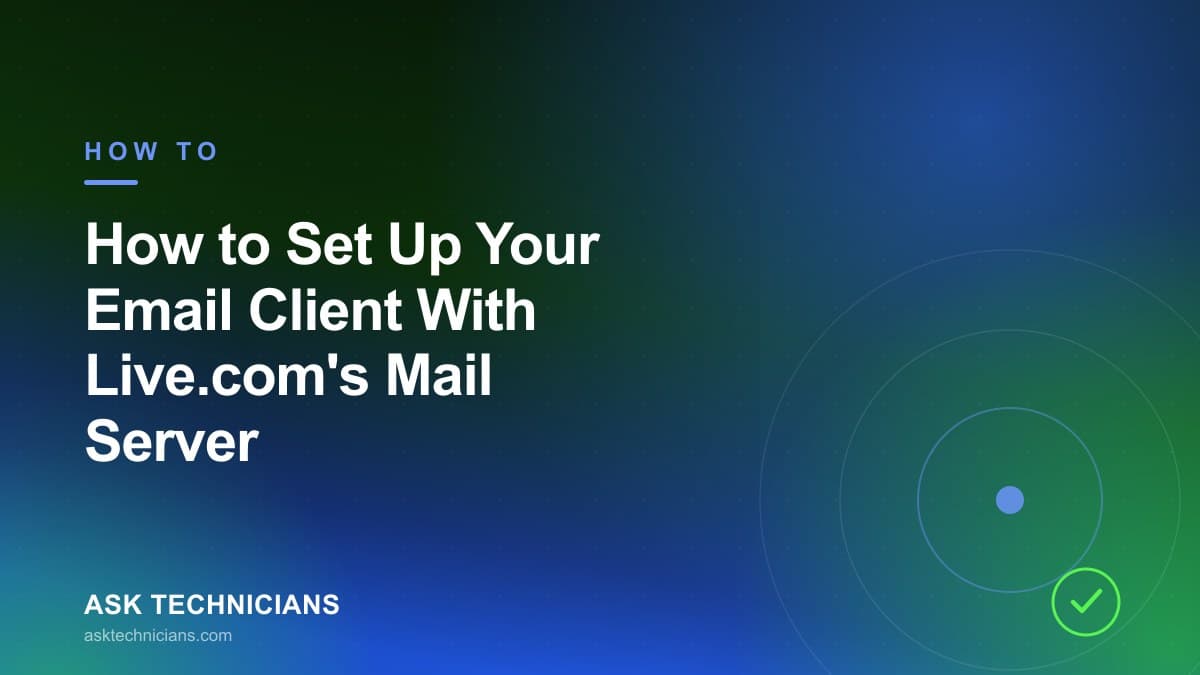 Email client account setup screen with Live.com IMAP and SMTP server fields