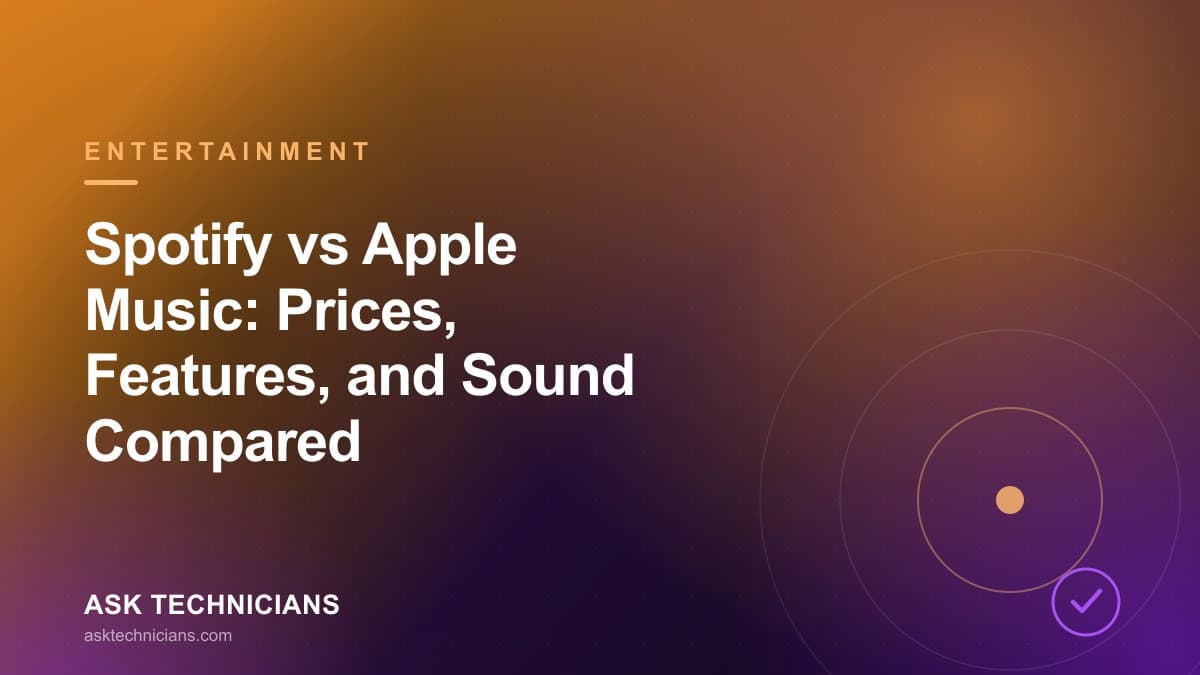 Spotify versus Apple Music logos side by side comparison graphic