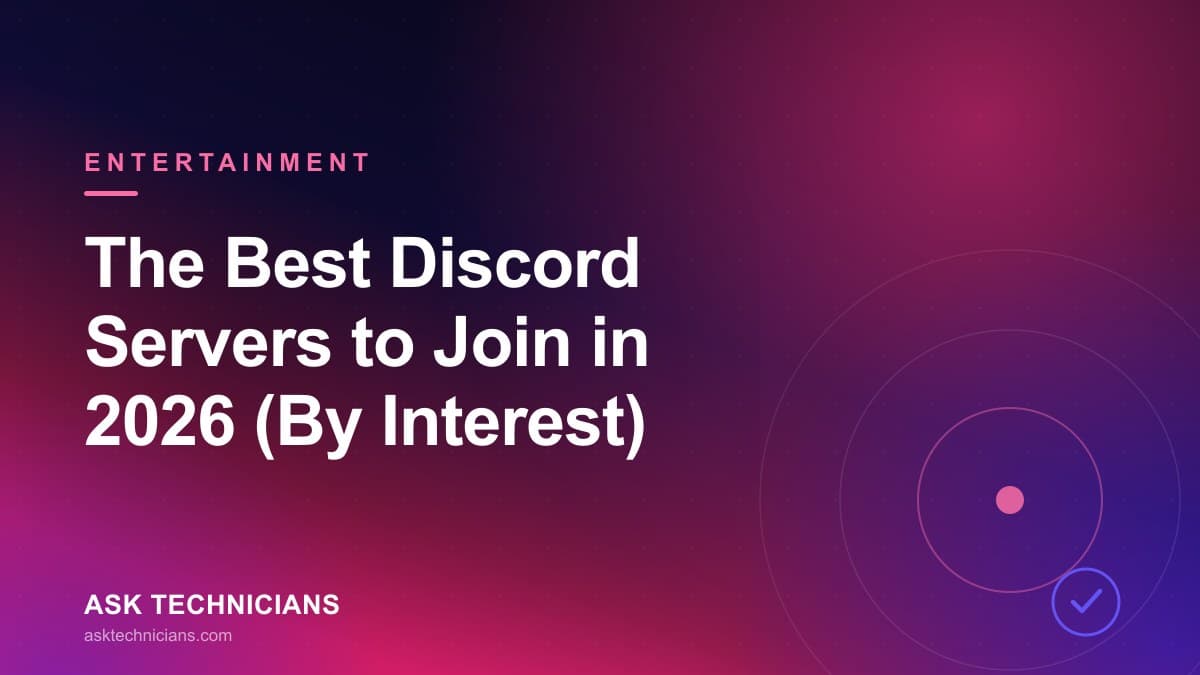 A laptop showing the Discord app with several community servers listed in the sidebar